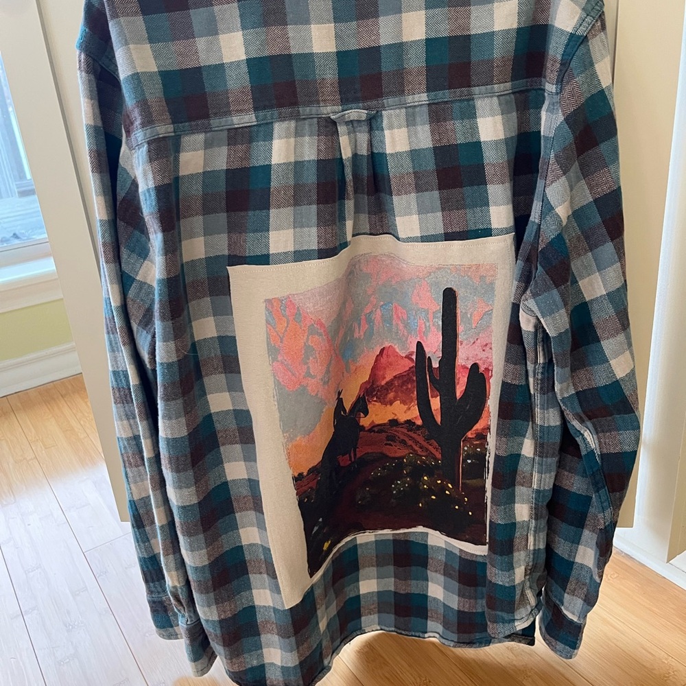 Upcycled Woolrich Blue and Tan Plaid Shirt
